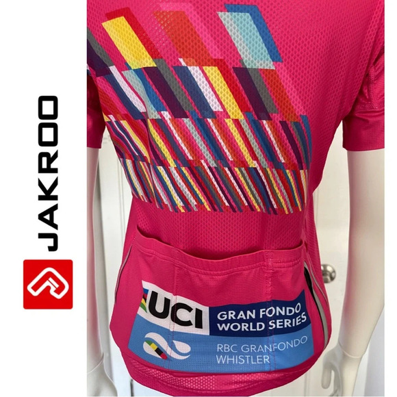 🛍️3/$40 Jakroo Cycling  Top Pink Multi Color Short Sleeve Full Zip Top Small - Picture 5 of 10
